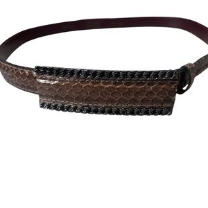 Vintage Women’s Snakeskin Belt Brown Rectangle Buckle Colony Designs Size Small